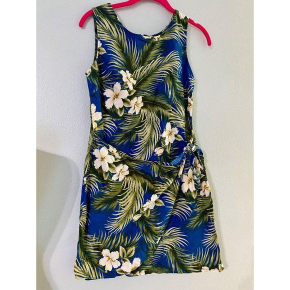 Royal Blue Hawaiian Mock Sarong Sheath Dress - Picture 5 of 7